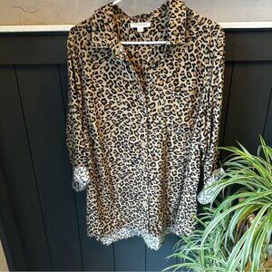 Beachlunchlounge Cheetah Tan‎ Brown 3/4 Sleeve Notched Collar Shirt size 1X